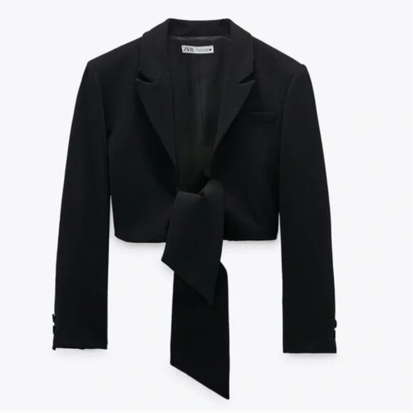 NWTs ZARA Tied Black Cropped Blazer (XL) - Picture 2 of 7